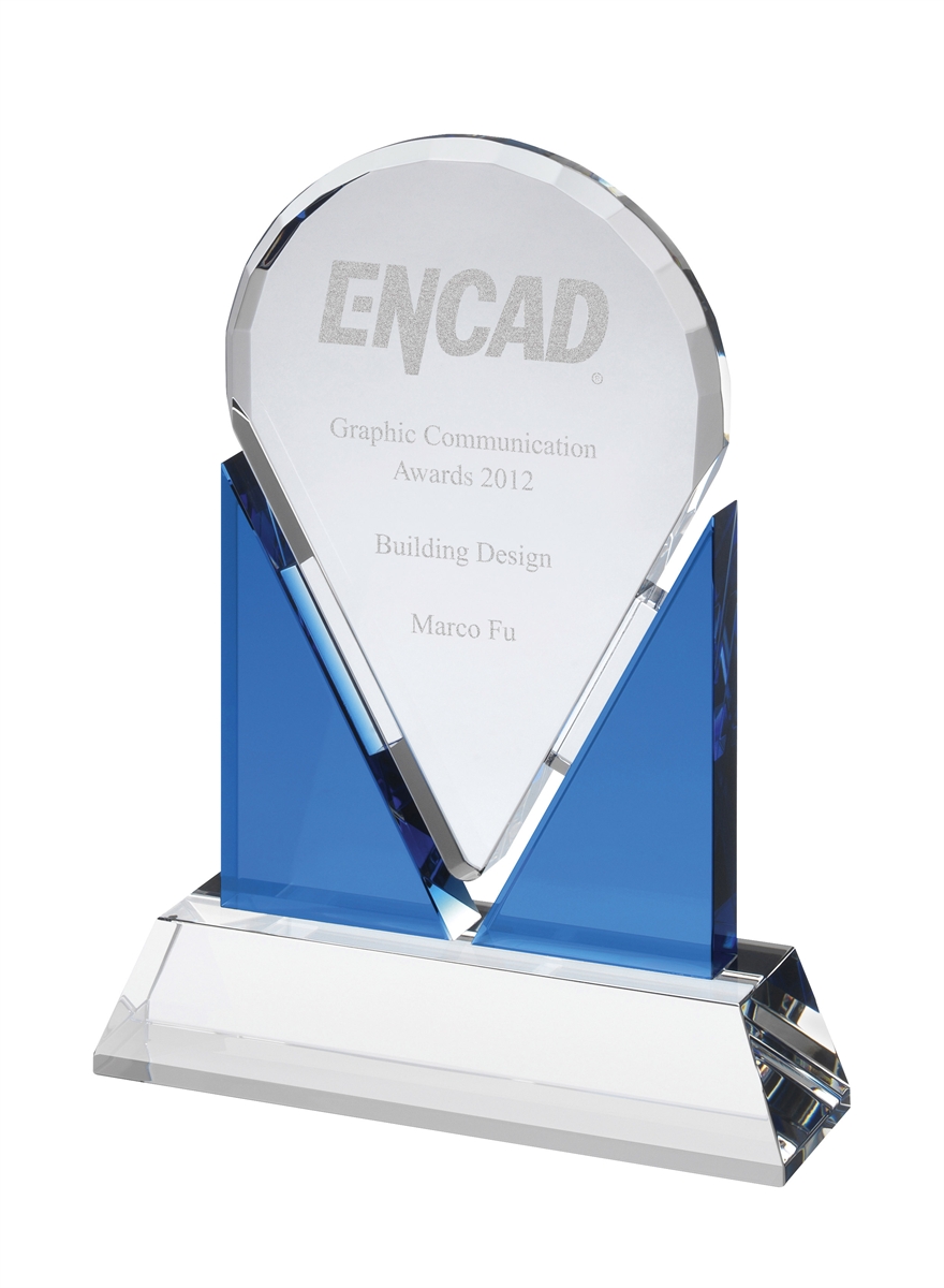 AC136 Engraved Blue and Clear Optical Crystal Award